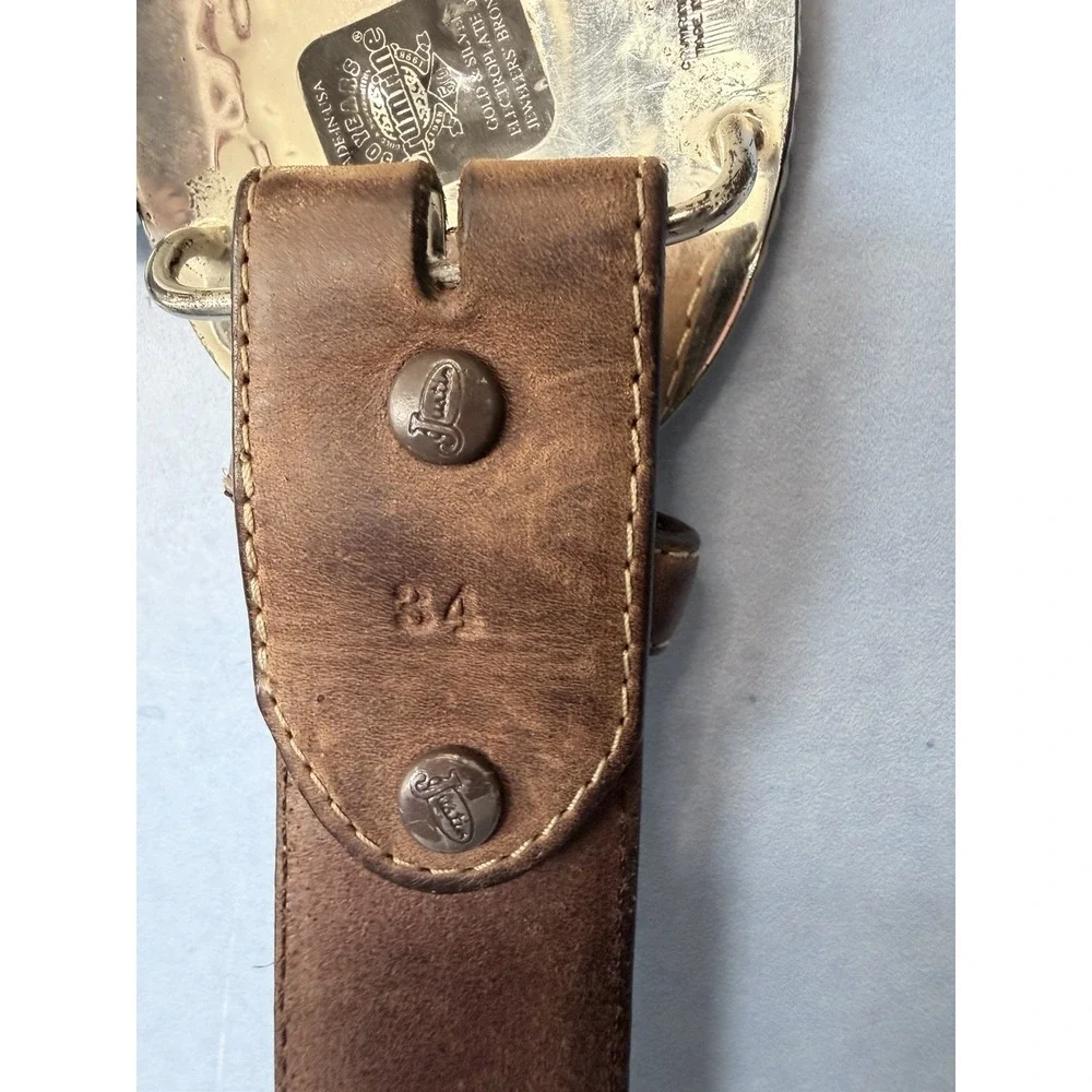 Vintage Justin Brown Leather Western Belt J Buckle Crumrine USA 34 929BD